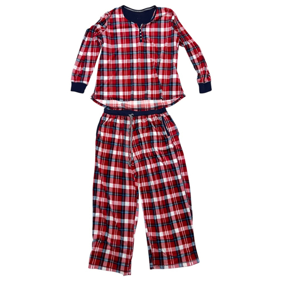 Women's Nautica Pajama Set Size XL Red Plaid Fleece PJs Soft Loungewear Warm - Picture 1 of 7